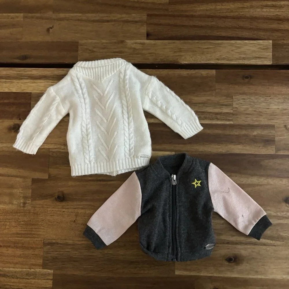 American Girl Gray & Pink Bomber Jacket &‎ Cable Knit Sweater FLAWS! AS IS!